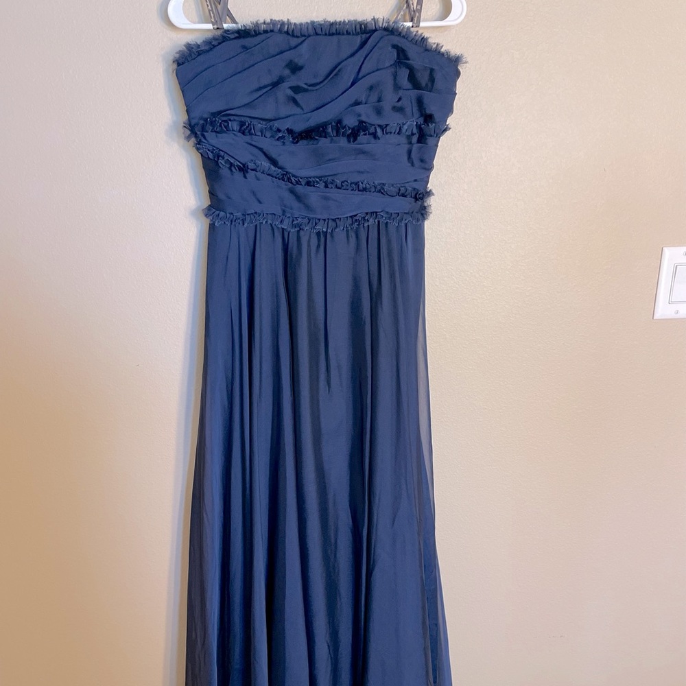 ML Monique Lhuillier Bridesmaids Dress - Navy Blue Strapless Chiffon Size 10